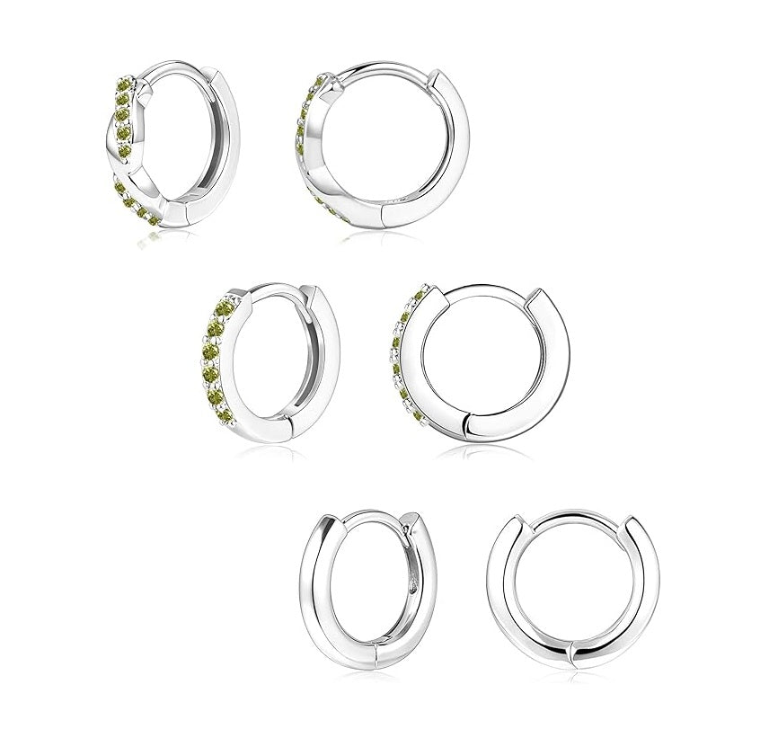 Gold Huggie Hoop Earrings Set for Women, Dainty Small Sterling Silver Earring for Multiple Piercing Hypoallergenic Jewelry, Trendy Twisted CZ Cartilage Earings for Women's Mother Gifts 3Pairs