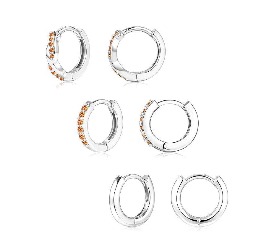 Gold Huggie Hoop Earrings Set for Women, Dainty Small Sterling Silver Earring for Multiple Piercing Hypoallergenic Jewelry, Trendy Twisted CZ Cartilage Earings for Women's Mother Gifts 3Pairs