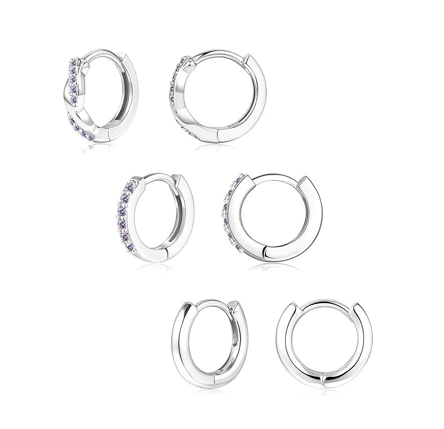 Gold Huggie Hoop Earrings Set for Women, Dainty Small Sterling Silver Earring for Multiple Piercing Hypoallergenic Jewelry, Trendy Twisted CZ Cartilage Earings for Women's Mother Gifts 3Pairs