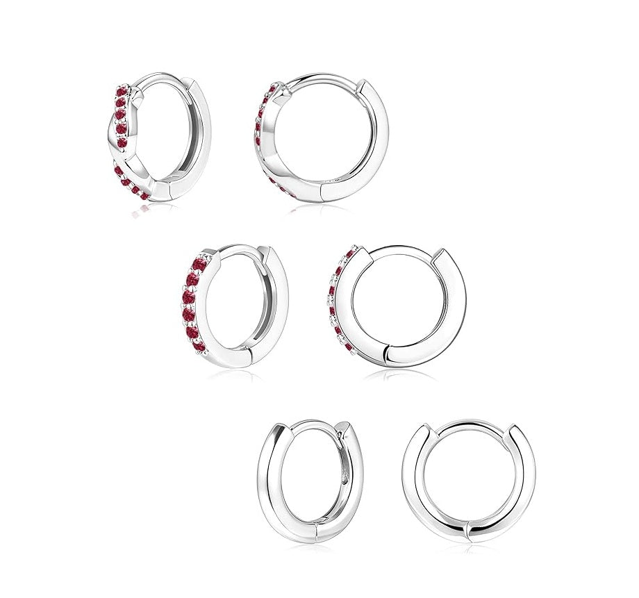 Gold Huggie Hoop Earrings Set for Women, Dainty Small Sterling Silver Earring for Multiple Piercing Hypoallergenic Jewelry, Trendy Twisted CZ Cartilage Earings for Women's Mother Gifts 3Pairs
