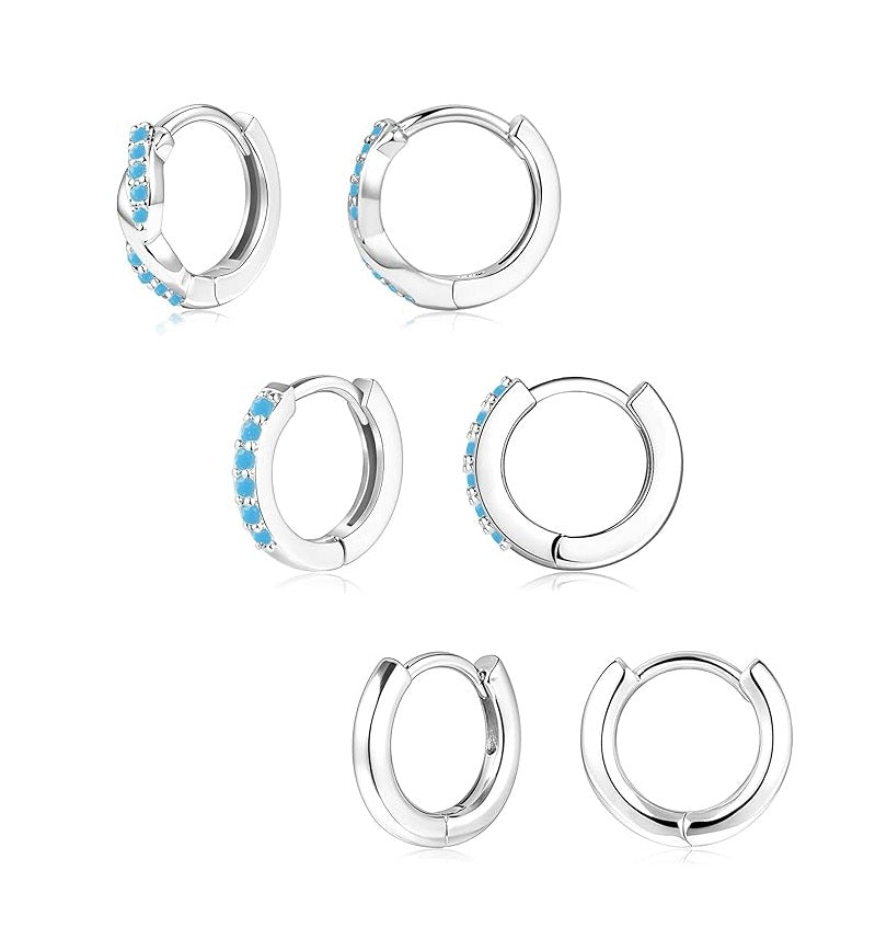 Gold Huggie Hoop Earrings Set for Women, Dainty Small Sterling Silver Earring for Multiple Piercing Hypoallergenic Jewelry, Trendy Twisted CZ Cartilage Earings for Women's Mother Gifts 3Pairs