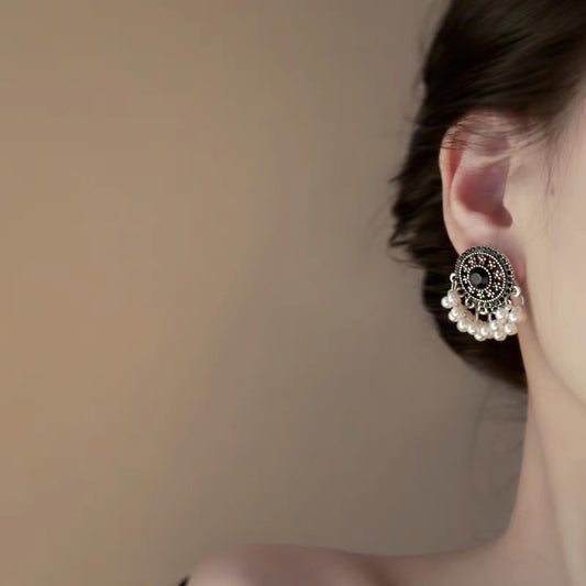 Silver Pearl Tassel Drop Earrings