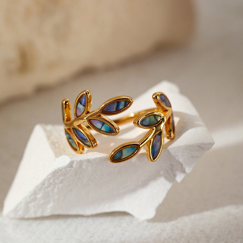 Titanium Steel Leaf Open Ring