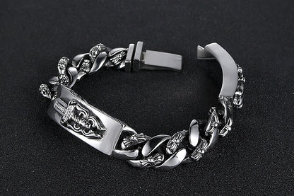 亚马逊wish热款钛钢手链 男士复古不锈钢手链 潮十字架克罗伈饰品