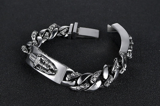 亚马逊wish热款钛钢手链 男士复古不锈钢手链 潮十字架克罗伈饰品