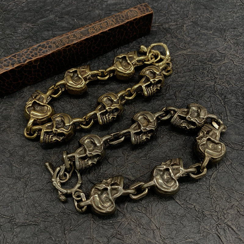 厂家批发纯铜骷髅复古手链创意白铜鬼头朋克风机车手环世界杯礼品