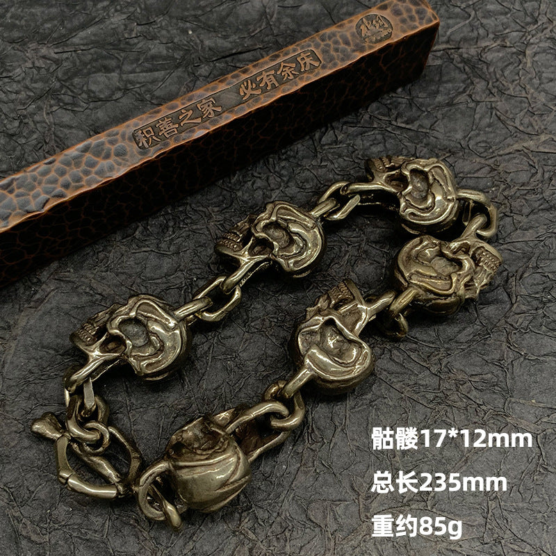 厂家批发纯铜骷髅复古手链创意白铜鬼头朋克风机车手环世界杯礼品