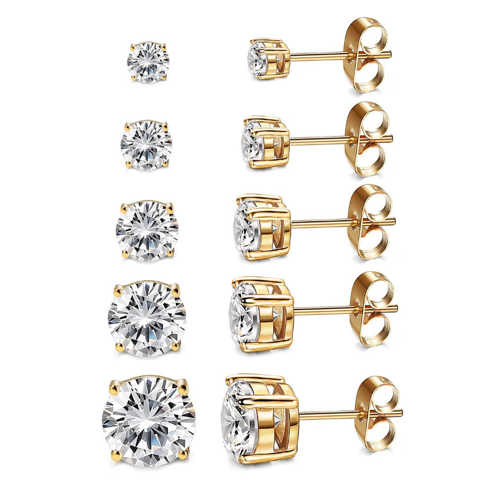 5-Pair 14K Gold Plated 925 Silver Earrings Set
