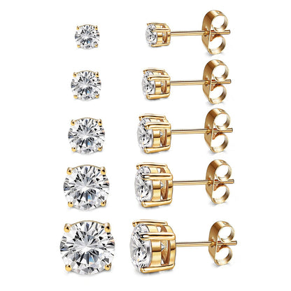 5-Pair 14K Gold Plated 925 Silver Earrings Set