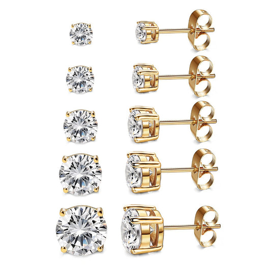 5-Pair 14K Gold Plated 925 Silver Earrings Set
