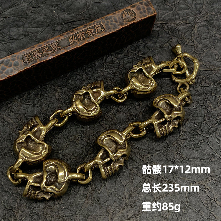 厂家批发纯铜骷髅复古手链创意白铜鬼头朋克风机车手环世界杯礼品