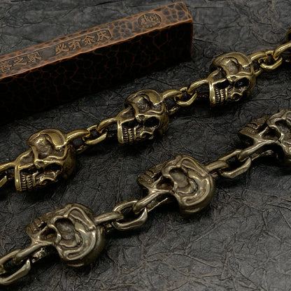 厂家批发纯铜骷髅复古手链创意白铜鬼头朋克风机车手环世界杯礼品