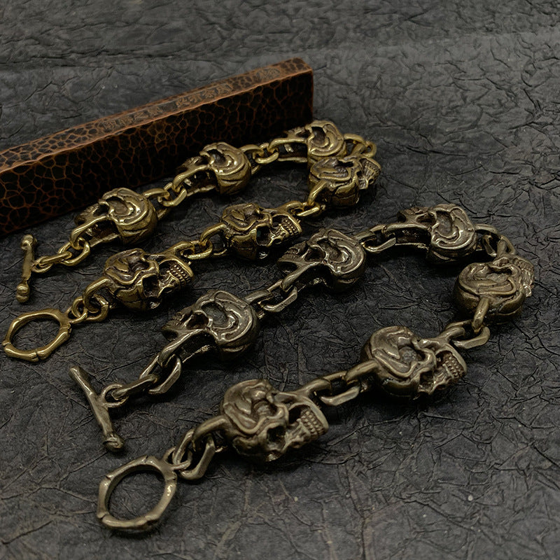 厂家批发纯铜骷髅复古手链创意白铜鬼头朋克风机车手环世界杯礼品