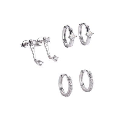 3-Pair Gold-Tone Silver-Tone Hoop Earrings Set