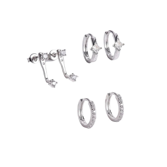 3-Pair Gold-Tone Silver-Tone Hoop Earrings Set