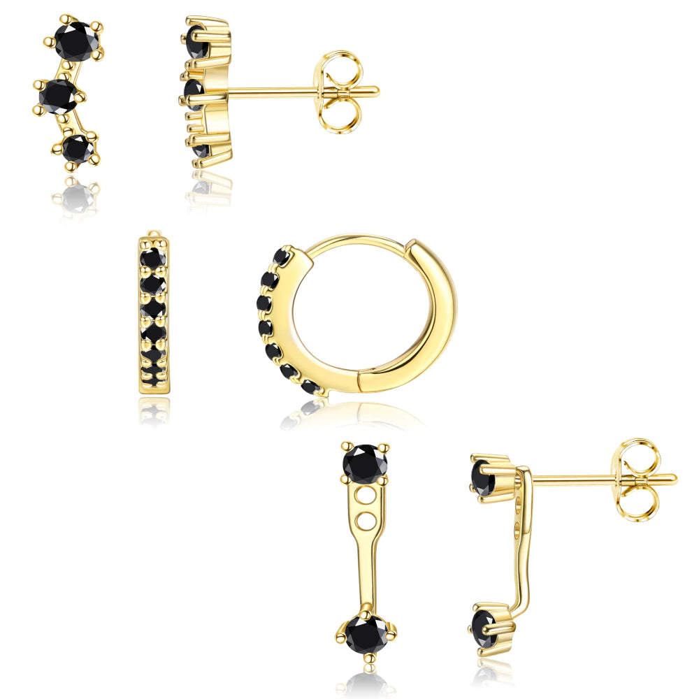 3-Pair Gold-Tone Silver-Tone Stud Earrings Set