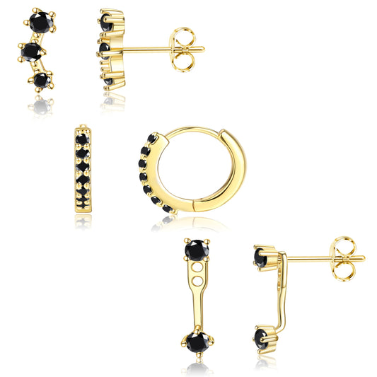 3 Pairs 925 Sterling Silver Hypoallergenic Earrings for Women Trendy - 14K Gold Plated Stud Hoop Cartilage Earrings Set Small Earring Stacks for Sensitive Ears Non Tarnish Dainty Silver Earring