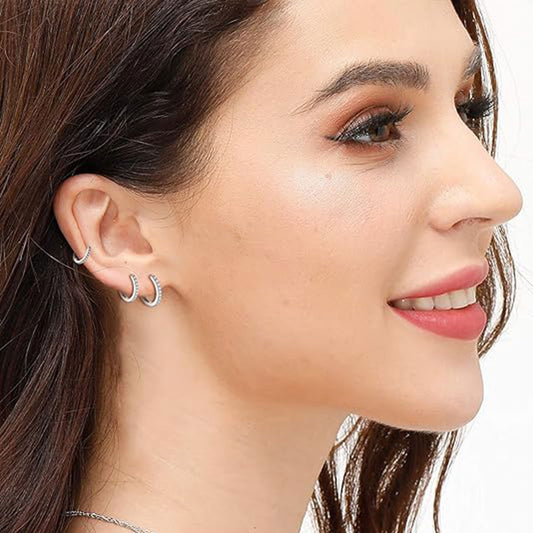 3-Pair 925 Silver Zirconia Earrings Set