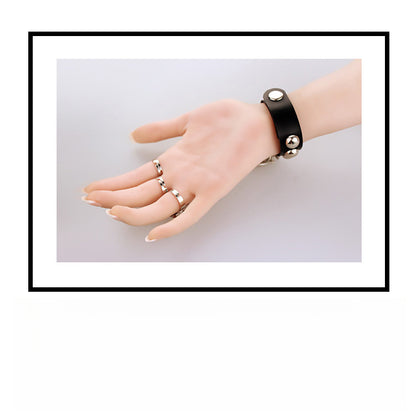 欧美复古哥特朋克风手链狼头骷髅头手饰皮革带戒指一体混批发S212