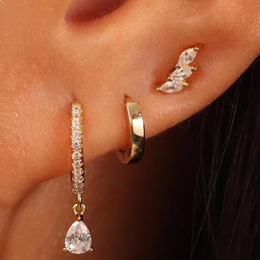 3 Pairs Gold Hoop Earrings Set: Dainty Stud Earrings Trendy Small 14K Gold Plated Hypoallergenic Dangle Cartilage Huggie Hoop Earrings for Women Gold Jewelry for Women Gifts