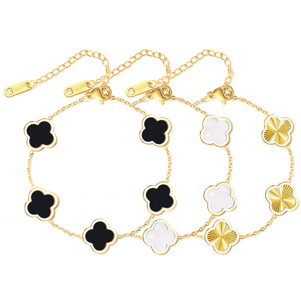 3-Piece 18K Gold Plated Clover Bracelet Set