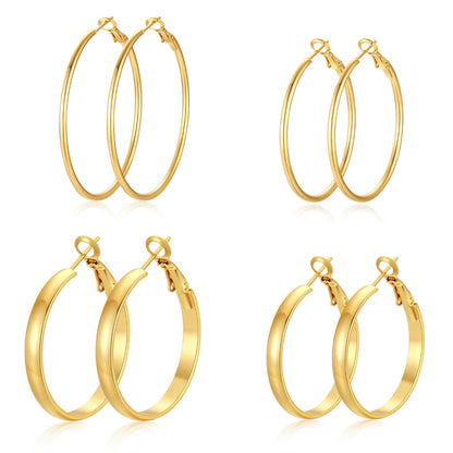 4-Pair Gold-Tone Silver-Tone Hoop Earrings Set