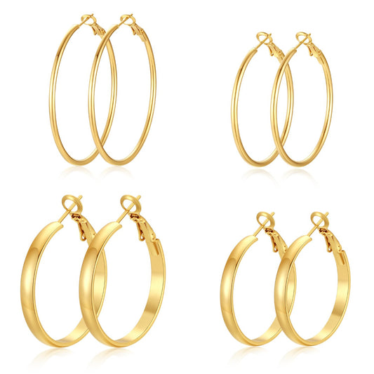 4-Pair Gold-Tone Silver-Tone Hoop Earrings Set