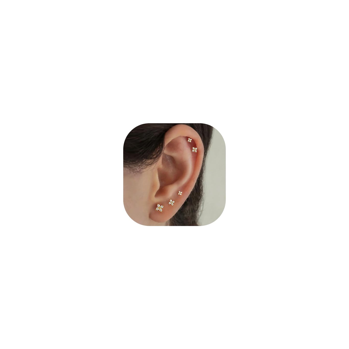 5-Pair Gold-Tone CZ Stud Earrings Set