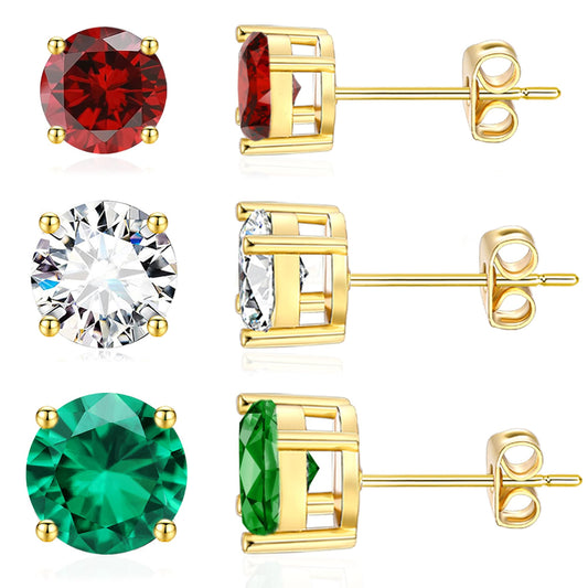 5-Pair Gold-Tone CZ Stud Earrings Set