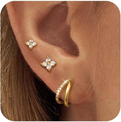 Gold Hoop Earrings for Women, 14K Gold Plated Hypoallergenic Cubic Zirconia Earrings Trendy Small Dainty Gold Hoops Earrings Set Jewelry Multiple Piercing Gifts for Women