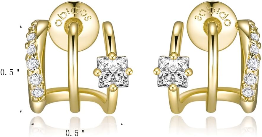 S925 14K Gold Plated Triple Huggie Illusion Stud Earrings | Double Huggie Hoop Earrings for One Hole | Gold Hoop Earrings for Women | Drop earrings