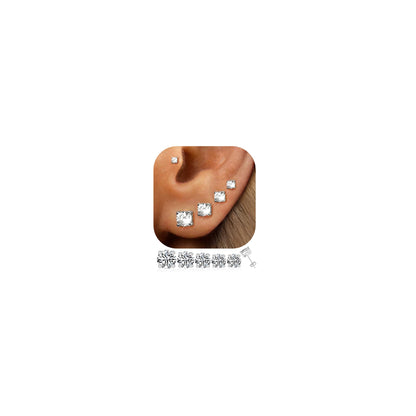 5-Pair Gold-Tone CZ Stud Earrings Set