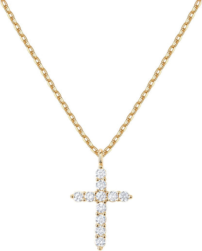 PAVOI 14K Gold Plated Cubic Zirconia Cross Necklace for Women | Cross Faith Pendant Necklaces