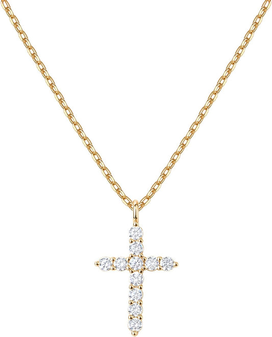 PAVOI 14K Gold Plated Cubic Zirconia Cross Necklace for Women | Cross Faith Pendant Necklaces