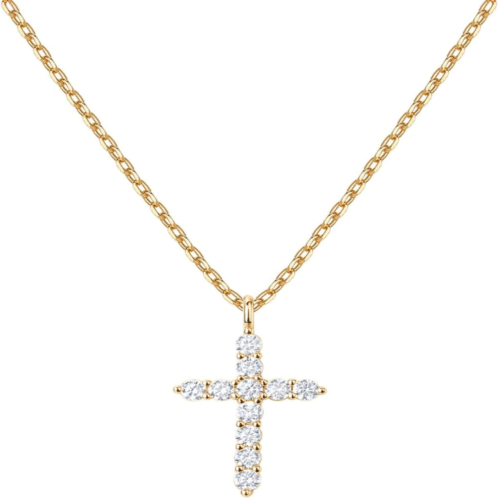 Gold-Tone CZ Cross Pendant Necklace
