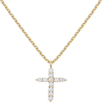 Gold-Tone CZ Cross Pendant Necklace