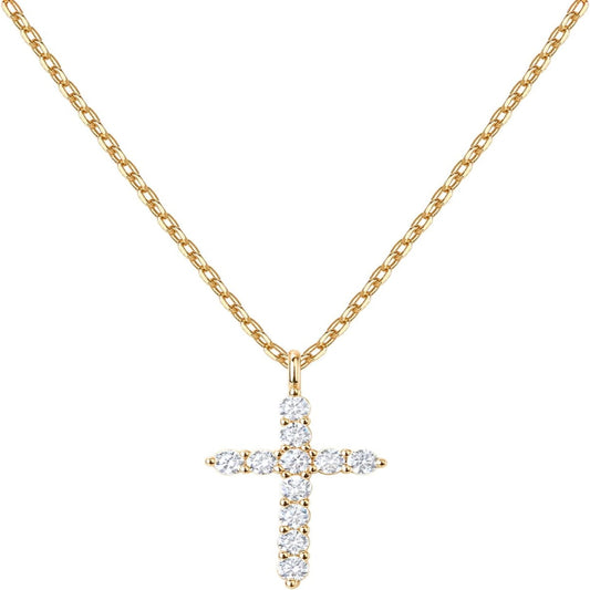 Gold-Tone CZ Cross Pendant Necklace