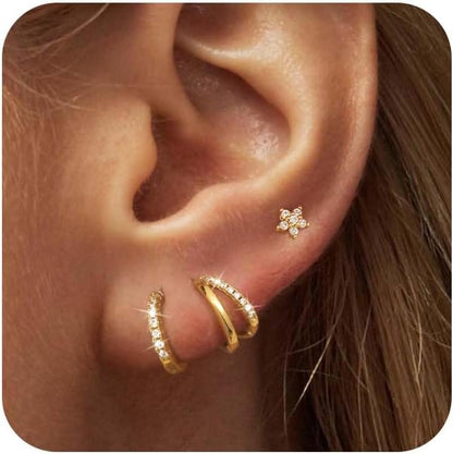 Gold Hoop Earrings for Women, 14K Gold Plated Hypoallergenic Cubic Zirconia Earrings Trendy Small Dainty Gold Hoops Earrings Set Jewelry Multiple Piercing Gifts for Women