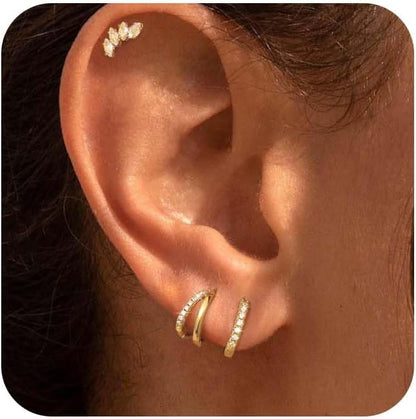 Gold Hoop Earrings for Women, 14K Gold Plated Hypoallergenic Cubic Zirconia Earrings Trendy Small Dainty Gold Hoops Earrings Set Jewelry Multiple Piercing Gifts for Women