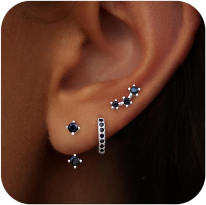 Gold Stud Earrings Set for Women, 3 Pairs Huggie Hoop Jacket Studs Earring Stack for Multiple Piercing, Hypoallergenic 925 Sterling Silver Post Dainty Birthstone Trendy Valentine Jewelry Gifts