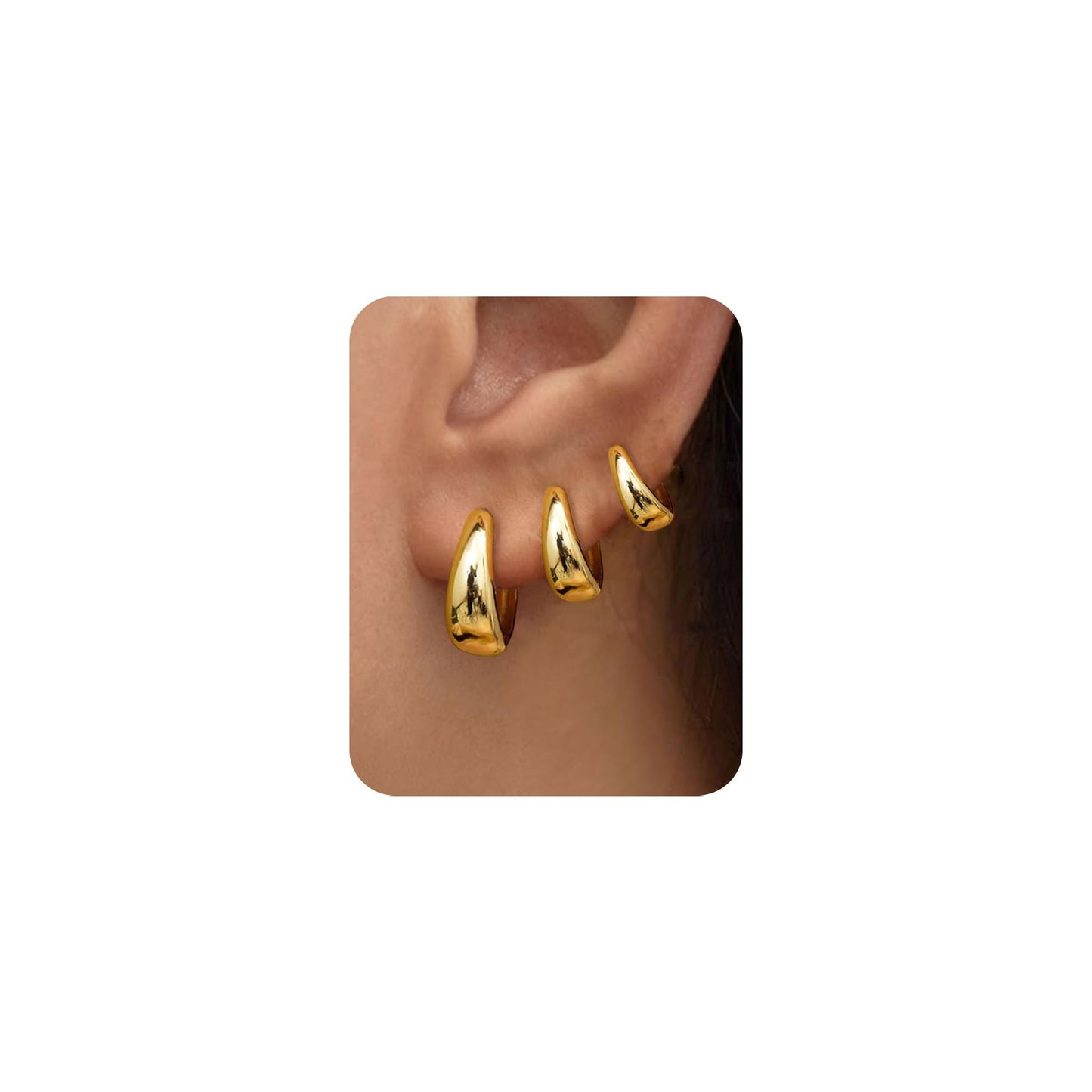 3-Pair Gold Chunky Hoop Earrings Set