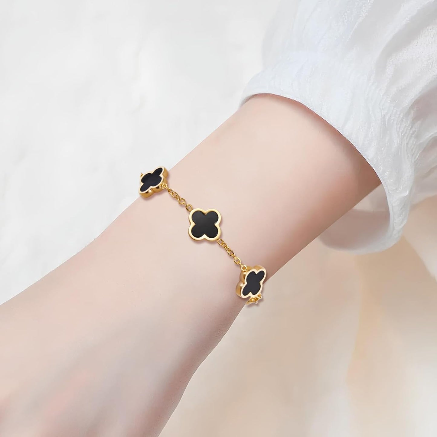 Gold-Tone Black Clover Leaf Jewelry Set