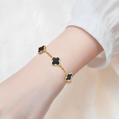 Gold-Tone Black Clover Leaf Jewelry Set