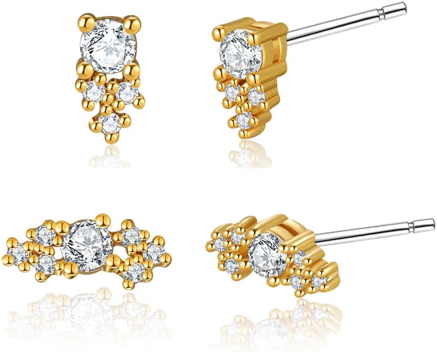 S925 14K Gold Plated Triple Huggie Illusion Stud Earrings | Double Huggie Hoop Earrings for One Hole | Gold Hoop Earrings for Women | Drop earrings