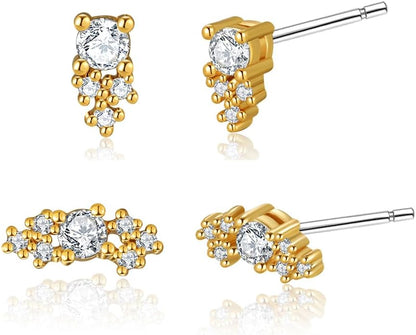 S925 14K Gold Plated Triple Huggie Illusion Stud Earrings | Double Huggie Hoop Earrings for One Hole | Gold Hoop Earrings for Women | Drop earrings