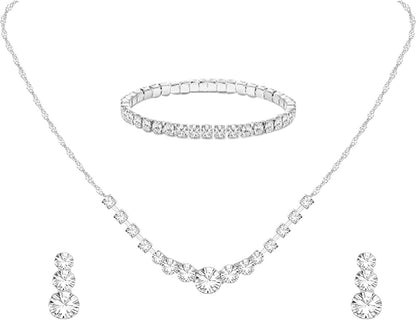 3-Piece Silver Crystal Jewelry Set