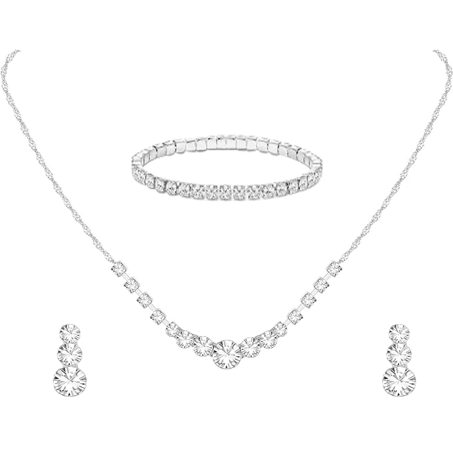 3-Piece Silver Crystal Jewelry Set