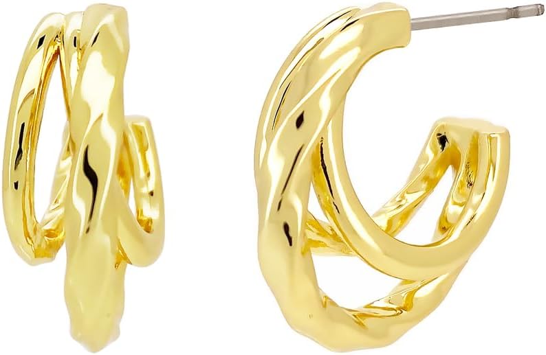 S925 14K Gold Plated Triple Huggie Illusion Stud Earrings | Double Huggie Hoop Earrings for One Hole | Gold Hoop Earrings for Women | Drop earrings