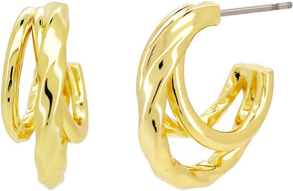 S925 14K Gold Plated Triple Huggie Illusion Stud Earrings | Double Huggie Hoop Earrings for One Hole | Gold Hoop Earrings for Women | Drop earrings