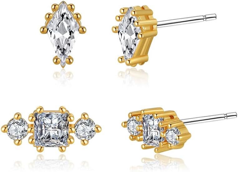 S925 14K Gold Plated Triple Huggie Illusion Stud Earrings | Double Huggie Hoop Earrings for One Hole | Gold Hoop Earrings for Women | Drop earrings